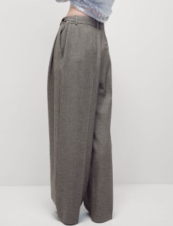 Herringbone Pleat Front Wide Leg Trousers