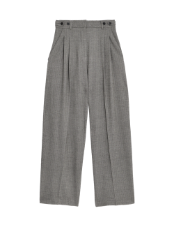 Herringbone Pleat Front Wide Leg Trousers