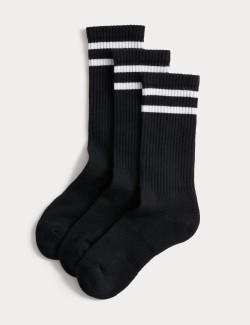 3 Pack Cotton Rich Striped Ankle High Socks