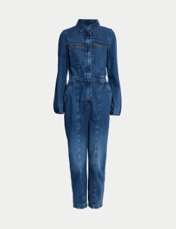 Denim Long Sleeve Utility Jumpsuit