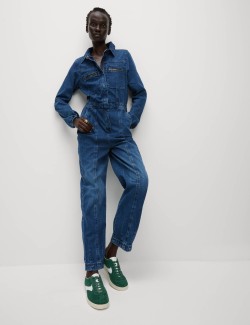 Denim Long Sleeve Utility Jumpsuit