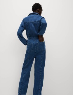 Denim Long Sleeve Utility Jumpsuit