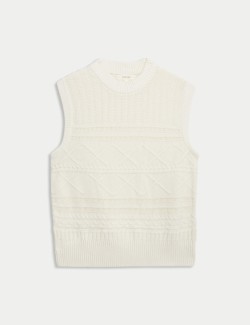 Merino Wool Blend Textured Knitted Vest