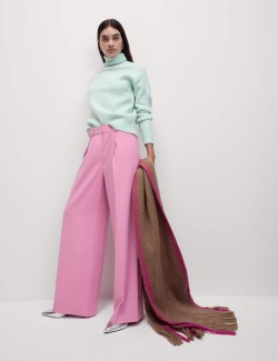 Woven Pleat Front Wide Leg Trousers