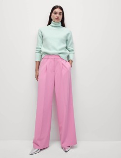 Woven Pleat Front Wide Leg Trousers