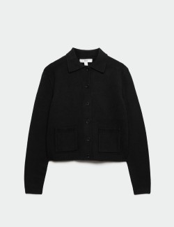 Air-Yarn Collared Relaxed Cropped Cardigan