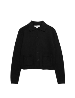 Air-Yarn Collared Relaxed Cropped Cardigan