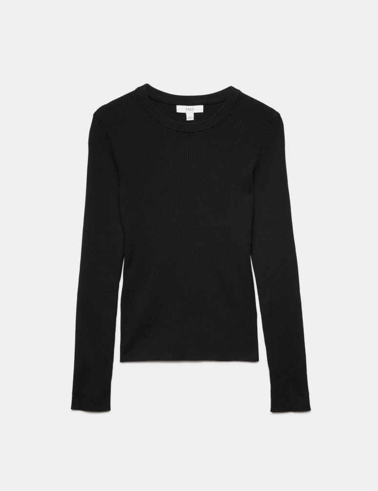 Ribbed Crew Neck Fitted Jumper
