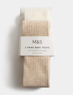 2 Pack Cotton Rich Ribbed Tights (0-3 Yrs)