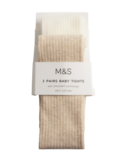 2 Pack Cotton Rich Ribbed Tights (0-3 Yrs)