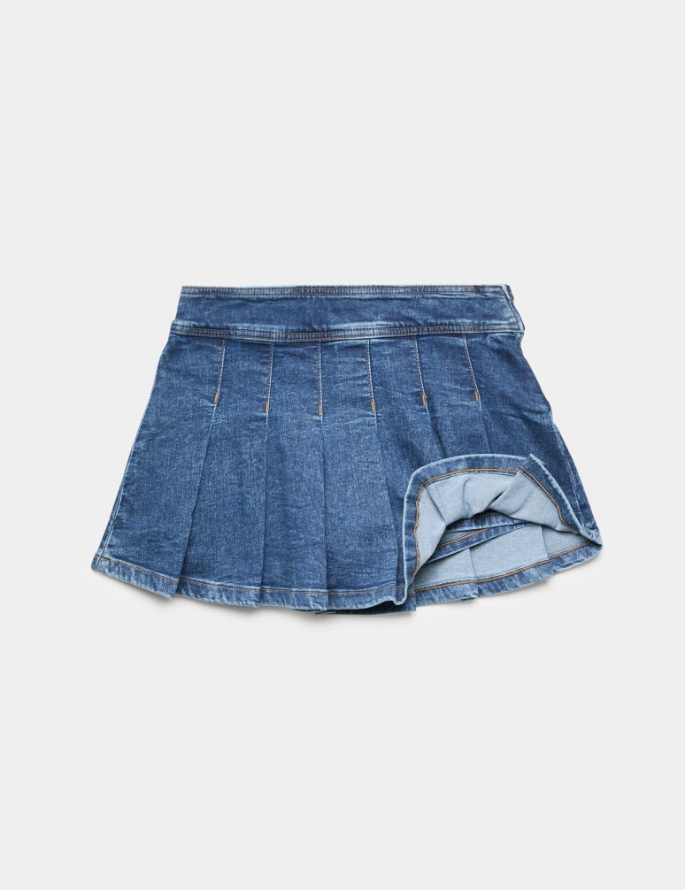 Denim Pleated Mini Skort (6-16 Yrs)