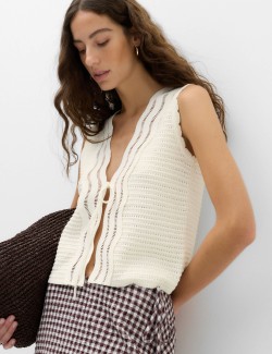Cotton Rich Lace Detail Knitted Waistcoat