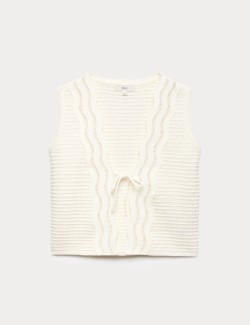 Cotton Rich Lace Detail Knitted Waistcoat