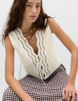 Cotton Rich Lace Detail Knitted Waistcoat