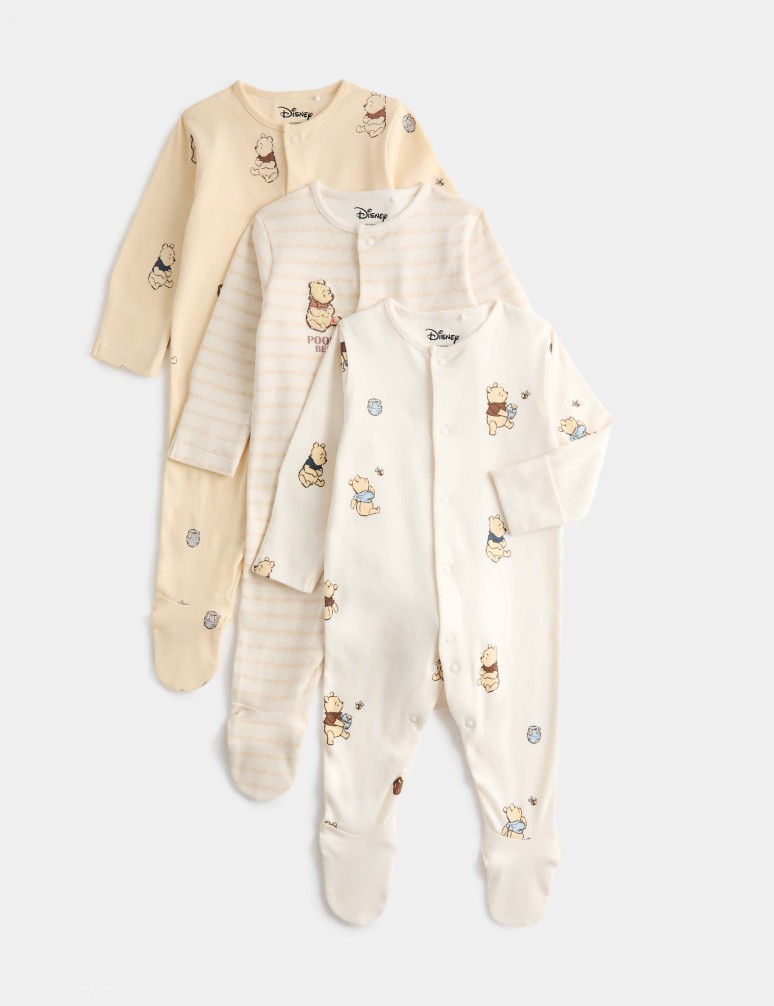 3 Pack Pure Cotton Winnie the Pooh™ Sleepsuits (7lbs - 2 Yrs)