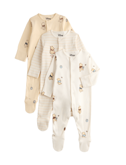 3 Pack Pure Cotton Winnie the Pooh™ Sleepsuits (7lbs - 2 Yrs)