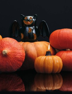 Halloweenská keramická svítící dekorace s netopýrem