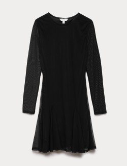 Mesh Round Neck Mini Skater Dress