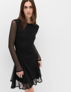 Mesh Round Neck Mini Skater Dress
