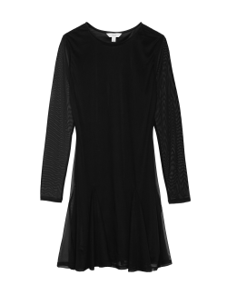 Mesh Round Neck Mini Skater Dress
