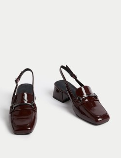 Patent Leather Block Heel Slingback Shoes