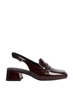 Patent Leather Block Heel Slingback Shoes