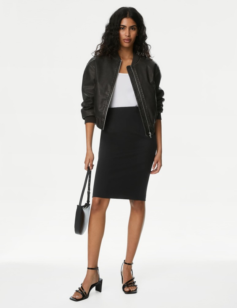 Jersey Knee Length Pencil Skirt