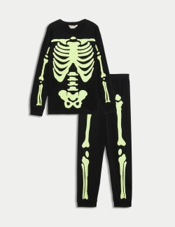 Pure Cotton Glow In The Dark Skeleton Pyjamas (1-16 Yrs)