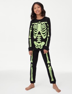 Pure Cotton Glow In The Dark Skeleton Pyjamas (1-16 Yrs)