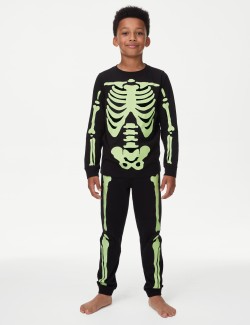 Pure Cotton Glow In The Dark Skeleton Pyjamas (1-16 Yrs)