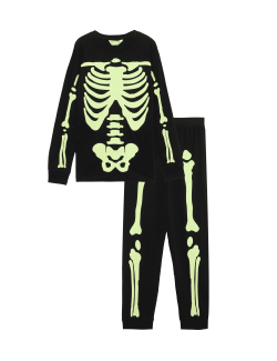 Pure Cotton Glow In The Dark Skeleton Pyjamas (1-16 Yrs)