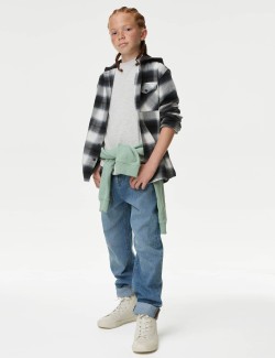 Pure Cotton Checked Hooded Shirt & T-Shirt Set (6-16 Yrs)