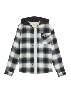 Pure Cotton Checked Hooded Shirt & T-Shirt Set (6-16 Yrs)