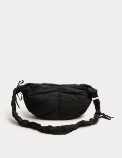 Nylon Ruched Sling Shoulder Bag