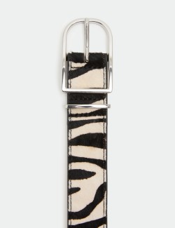 Kožený pásek k džínám se zvířecím vzorem a srstí