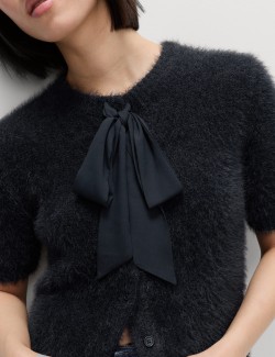 Textured Crew Neck Tie Fastening Cardigan