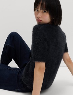 Textured Crew Neck Tie Fastening Cardigan