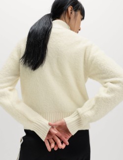 Boucle Funnel Neck Bomber Cardigan with Wool