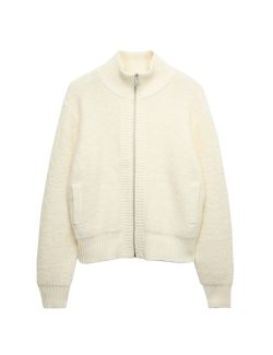 Boucle Funnel Neck Bomber Cardigan with Wool