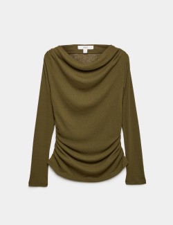 Cowl Neck Draped Long Sleeve Top