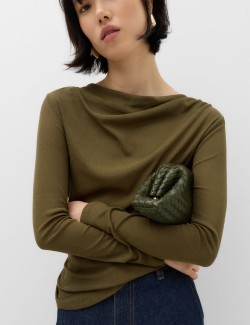 Cowl Neck Draped Long Sleeve Top