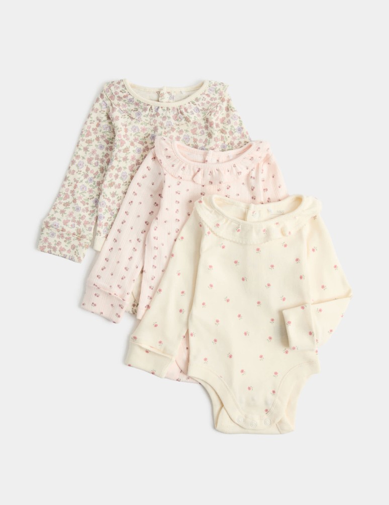 Sada 3 ks květovaných body s dlouhým rukávem (2,3 kg – 3 roky)