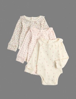Sada 3 ks květovaných body s dlouhým rukávem (2,3 kg – 3 roky)
