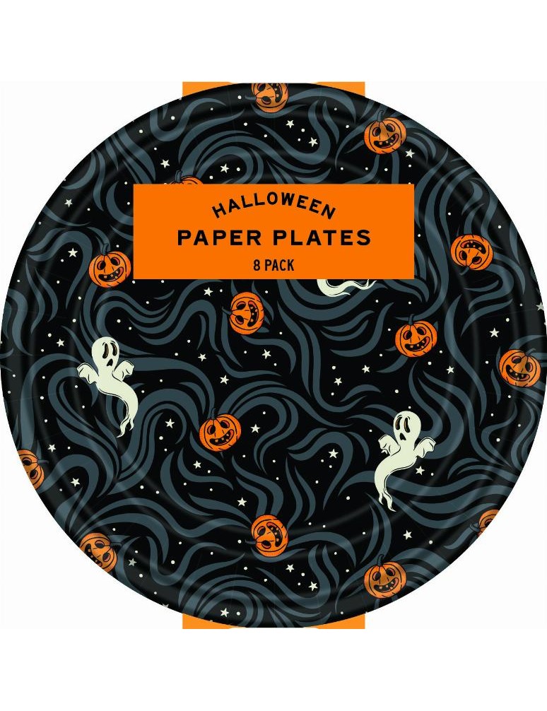 8 kusů halloweenských papírových talířů