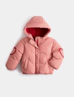 Prošívný kabát z materiálu gingham s kapucí (2–8 let)