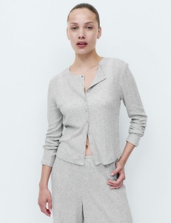 Cotton Blend Pointelle Lounge Cardigan