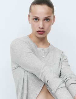 Cotton Blend Pointelle Lounge Cardigan