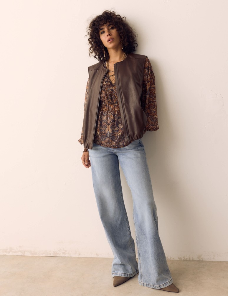 Faux Leather Bubble Hem Gilet