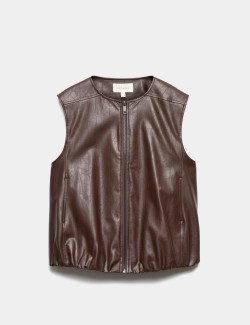 Faux Leather Bubble Hem Gilet