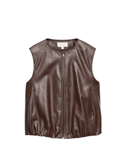 Faux Leather Bubble Hem Gilet